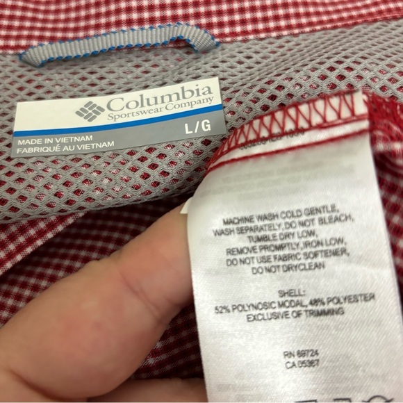 Columbia Red Checked Button Down Short Sleeve Shirt Mens Size Large - Picture 7 of 7